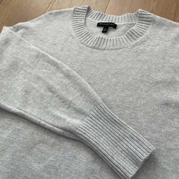 Banana Republic Sweater Women XL Light Heather Gray Coveted Crew Neck Wool Blend - Picture 3 of 10